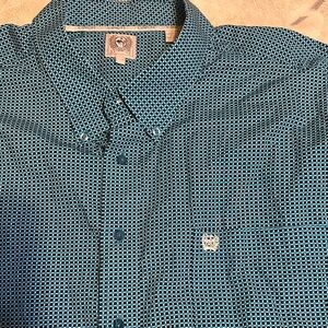 Cinch Men's Teal Geometric Button Down Shirt 100% cotton